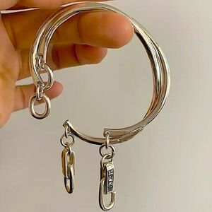 Stampd Silver Tone Double-Band Keyring Bracelet with Clip Charms